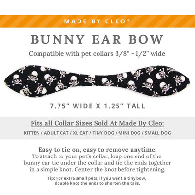 Cat Collar and Bunny Ear Bow Set - "Misfit" - Black Pirate Skull Cat Collar w/ Matching Bunny Bow Tie / Halloween, Biker, Cool / Cat, Kitten + Small Dog Sizes