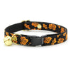 Fall Cat Collar + Flower Set - "Autumn Night" - Maple Leaf Black Orange Cat Collar w/ Orange Felt Flower (Detachable) / Cat, Kitten + Small Dog Sizes