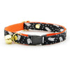 Halloween Cat Collar + Flower Set - "Chasing Ghosts" - Black Ghost Cat Collar w/ Orange Felt Flower (Detachable) / Cat, Kitten + Small Dog Sizes