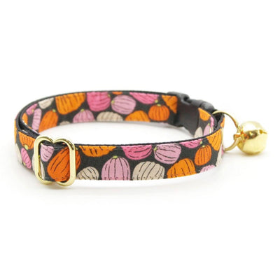 Cat Collar + Flower Set - "Pumpkin Toss" - Orange Pink Halloween Cat Collar w/ Baby Pink Felt Flower (Detachable) / Cat, Kitten + Small Dog Sizes