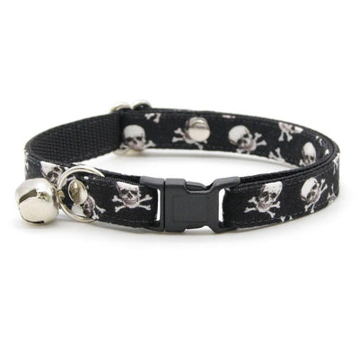 Pirate Cat Collar + Flower Set - "Misfit" - Skull Cat Collar w/ Scarlet Red Felt Flower (Detachable) / Cat, Kitten + Small Dog Sizes