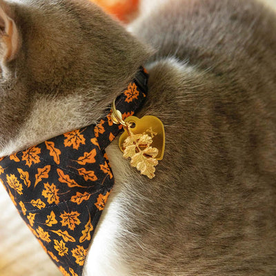 Cat Bandana - "Autumn Night" - Black Orange Maple Leaf Bandana for Cat + Small Dog / Fall, Halloween, Thanksgiving / Slide-On Over the Collar Bandana