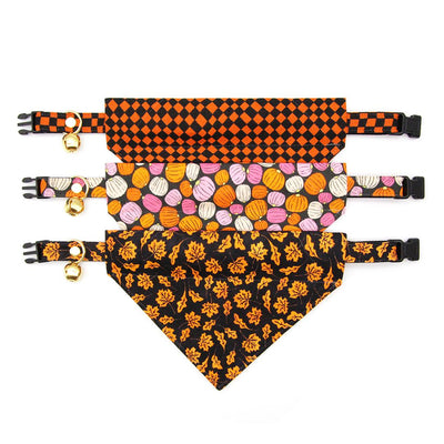 Cat Bandana - "Autumn Night" - Black Orange Maple Leaf Bandana for Cat + Small Dog / Fall, Halloween, Thanksgiving / Slide-On Over the Collar Bandana