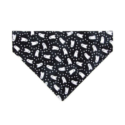 Cat Bandana - "Chasing Ghosts" - Black Halloween Ghost Bandana for Cat + Small Dog / Slide-On Over the Collar Bandana