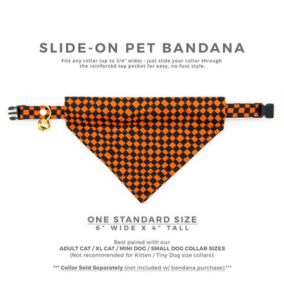 Cat Bandana - "Punk Rock Halloween" - Black Orange Checkered Bandana for Cat + Small Dog / Slide-On Over the Collar Bandana