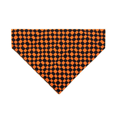 Cat Bandana - "Punk Rock Halloween" - Black Orange Checkered Bandana for Cat + Small Dog / Slide-On Over the Collar Bandana