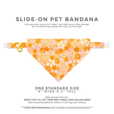 Retro Cat Bandana - "Peachy Keen" - Pink Orange 60s Floral Bandana for Cat + Small Dog / Slide-On Over the Collar Bandana