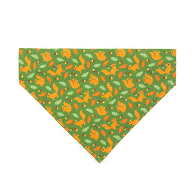 Cat Bandana - "Squirrel Bounty" - Acorn Green Bandana for Cat + Small Dog / Nature Lover, Fall, Thanksgiving / Slide-On Over the Collar Bandana