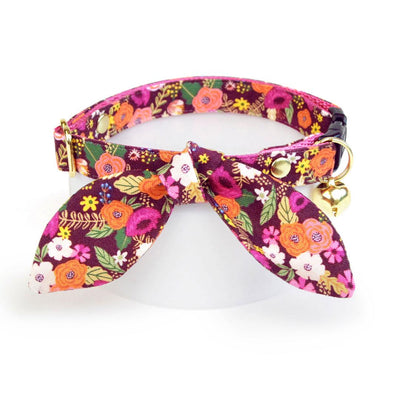 Cat Collar - "Harvest Wine" - Burgundy Floral Cat Collar / Fall, Autumn, Thanksgiving / Breakaway Buckle or Non-Breakaway / Cat, Kitten + Small Dog Sizes