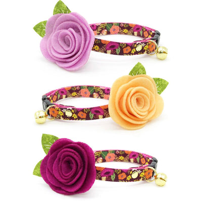 Cat Collar - "Harvest Wine" - Burgundy Floral Cat Collar / Fall, Autumn, Thanksgiving / Breakaway Buckle or Non-Breakaway / Cat, Kitten + Small Dog Sizes