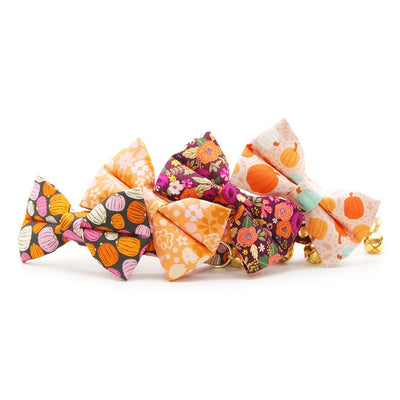 Cat Bow Tie - "Pumpkin Toss" - Orange Pink Pumpkin Bow Tie for Cat / Fall + Halloween / Cat + Small Dog Bowtie