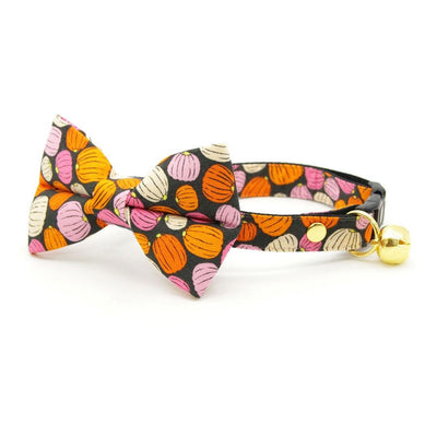 Bow Tie Cat Collar Set - "Pumpkin Toss" - Orange Pink Pumpkin Cat Collar with Bow Tie / Fall + Halloween / Cat, Kitten, Small Dog Sizes