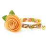 Cat Collar + Flower Set - "Groovy Garden" - Retro Floral Cat Collar w/ Peach Felt Flower (Detachable) / Cat, Kitten + Small Dog Sizes