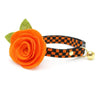 Cat Collar + Flower Set - "Punk Rock Halloween" - Black Orange Checkered Cat Collar w/ Orange Felt Flower (Detachable) / Cat, Kitten + Small Dog Sizes