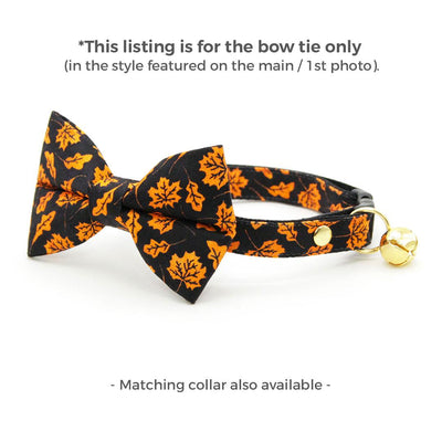 Fall Cat Bow Tie - "Autumn Night" - Maple Leaf Black Orange Bow Tie for Cat / Halloween / Cat + Small Dog Bowtie