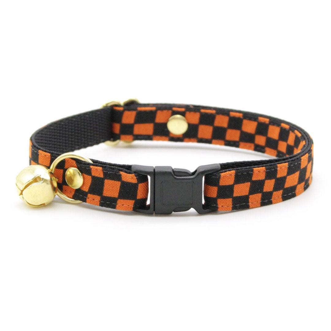 Bow Tie Cat Collar Set Punk Rock Halloween Black Orange Checkere