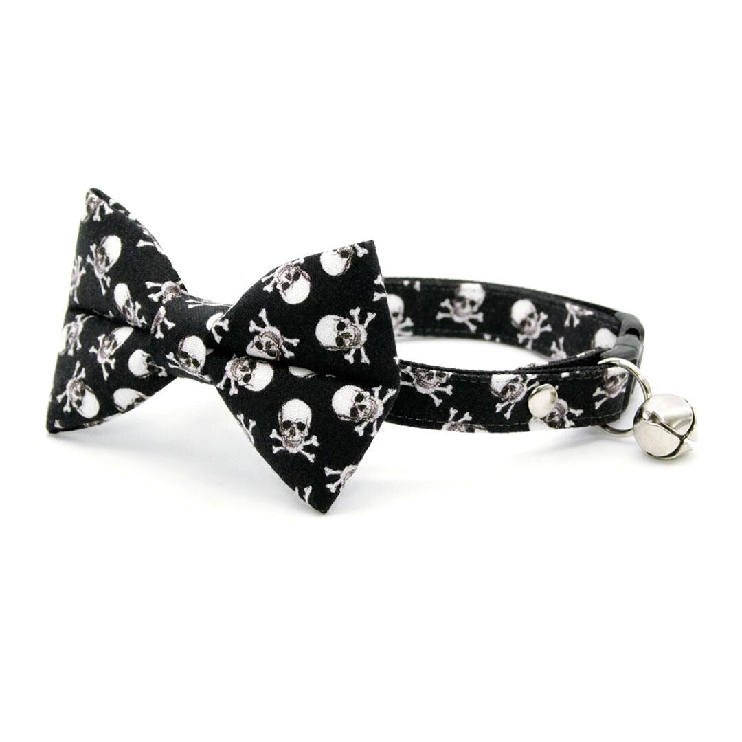 Cat Collar Misfit Black Pirate Skull Cat Collar Halloween Bik