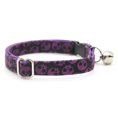 Cat Collar - "Lydia" - Dark Purple Skull Cat Collar / Goth, Edgy, Witchy / Breakaway Buckle or Non-Breakaway / Cat, Kitten + Small Dog Sizes