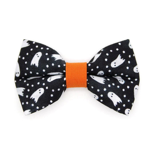 Cat Bow Tie - "Chasing Ghosts" - Black Halloween Ghost Bow Tie for Cat / Cat + Small Dog Bowtie