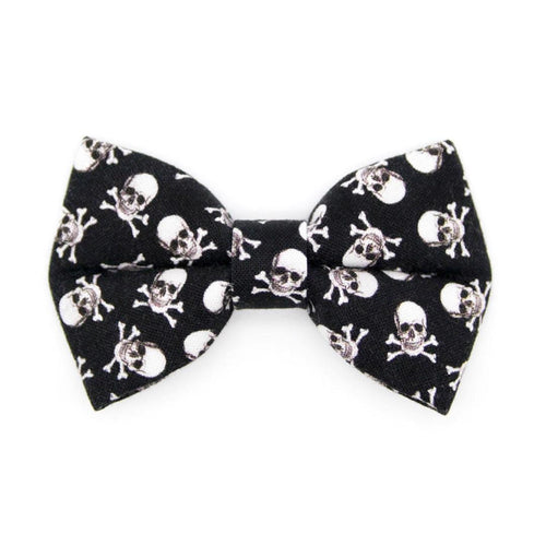 Skull Cat Bow Tie - "Misfit" - Black Pirate Bow Tie for Cat / Halloween, Biker, Cool, Tough, Edgy / Cat + Small Dog Bowtie