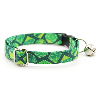 DnD Cat Collar - "Magic Dice - Green" - Dungeons & Dragons D20 Cat Collar / D&D Gamer Tabletop RPG Gift / Breakaway Buckle or Non-Breakaway / Cat, Kitten + Small Dog Sizes