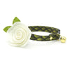 Dragon Cat Collar + Flower Set - "Dragon Scales - Green" - Fantasy Cat Collar w/ Ivory Felt Flower (Detachable) / Cat, Kitten + Small Dog Sizes