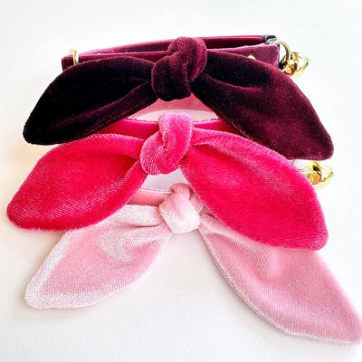 Cat Collar and Bunny Ear Bow Set - "Velvet - Azalea" - Vibrant Magenta Pink Velvet Cat Collar w/ Matching Bunny Bow Tie / Wedding + Birthday / Cat, Kitten + Small Dog Sizes