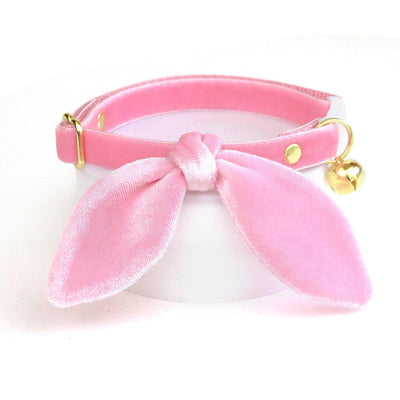 Cat Collar and Bunny Ear Bow Set - "Velvet - Ballet Pink" - Classic Pink Velvet Cat Collar w/ Matching Bunny Bow Tie / Wedding + Birthday / Cat, Kitten + Small Dog Sizes