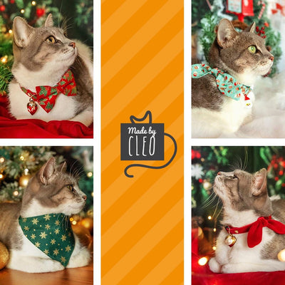 Cat Collar and Bunny Ear Bow Set - "Merry Gold" - Shimmering Leaves of Gold Holiday Cat Collar w/ Matching Bunny Bow Tie / Christmas, New Year's / Cat, Kitten + Small Dog Sizes