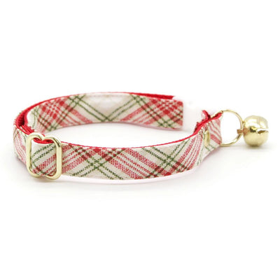 Cat Collar and Bunny Ear Bow Set - "Aspen" - Ivory & Red Holiday Plaid Cat Collar w/ Matching Bunny Bow Tie / Christmas / Cat, Kitten + Small Dog Sizes