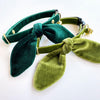 Cat Collar and Bunny Ear Bow Set - "Velvet - Leaf Green" - Chartreuse Green Velvet Cat Collar w/ Matching Bunny Bow Tie / Fall, Holiday, Wedding + Birthday / Cat, Kitten + Small Dog Sizes