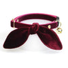 Cat Collar and Bunny Ear Bow Set - "Velvet - Merlot" - Burgundy Wine Velvet Cat Collar w/ Matching Bunny Bow Tie / Wedding + Birthday / Cat, Kitten + Small Dog Sizes