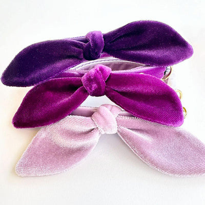 Cat Collar and Bunny Ear Bow Set - "Velvet - Orchid" -  Vibrant Purple Velvet Cat Collar w/ Matching Bunny Bow Tie / Wedding + Birthday / Cat, Kitten + Small Dog Sizes