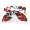 Cat Collar and Bunny Ear Bow Set - "Birchwood" - Red Green White Holiday Plaid Cat Collar w/ Matching Bunny Bow Tie / Christmas / Cat, Kitten + Small Dog Sizes