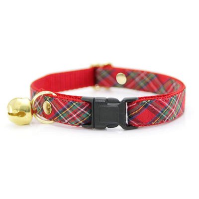 Cat Collar and Bunny Ear Bow Set - "Hearthside" - Red Tartan Holiday Plaid Cat Collar w/ Matching Bunny Bow Tie / Christmas / Cat, Kitten + Small Dog Sizes