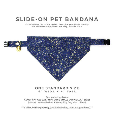 Cat Bandana - "Starry Night" - Gold & Blue Bandana for Cat + Small Dog / Winter, Holiday, Space, Night Sky / Slide-On Over the Collar Bandana