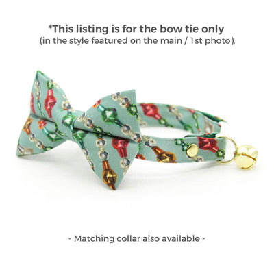 Cat Bow Tie - "Glittering Garland" - Jeweled Mint Bow Tie for Cat / Holiday, Christmas, Birthday / Cat + Small Dog Bowtie