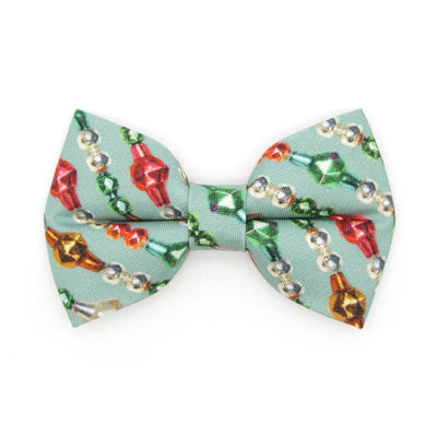 Cat Bow Tie - "Glittering Garland" - Jeweled Mint Bow Tie for Cat / Holiday, Christmas, Birthday / Cat + Small Dog Bowtie