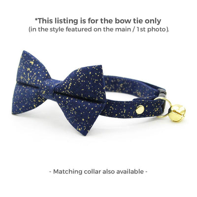 Cat Bow Tie - "Starry Night" - Gold & Blue Bow Tie for Cat / Winter, Wedding, Solstice, Holiday, Hanukkah / Cat + Small Dog Bowtie