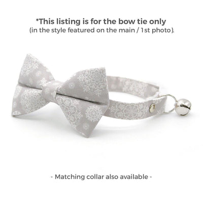 Winter Cat Bow Tie - "Snowy Cottage" - Light Gray Snowflake Bow Tie for Cat / Snow, Wedding, Solstice, New Year / Cat + Small Dog Bowtie