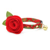 Cat Collar + Flower Set - "Crimson Berry" - Red Holly Cat Collar w/ Scarlet Red Felt Flower (Detachable) / Cat, Kitten + Small Dog Sizes