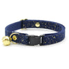 Cat Collar + Flower Set - "Starry Night" - Gold & Blue Cat Collar w/ Sky Blue Felt Flower (Detachable) / Cat, Kitten + Small Dog Sizes