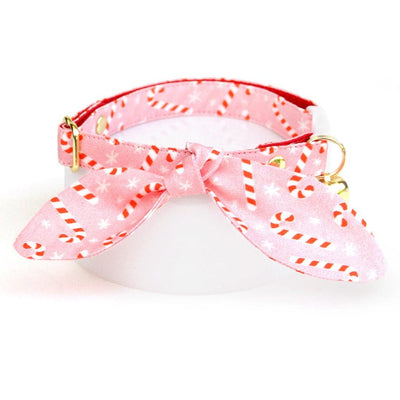 Cat Collar and Bunny Ear Bow Set - "Candy Christmas" - Pink Candy Cane Cat Collar w/ Matching Bunny Bow Tie / Girly Holiday / Cat, Kitten + Small Dog Sizes