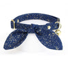 Cat Collar and Bunny Ear Bow Set - "Starry Night" - Blue & Gold Night Sky Cat Collar w/ Matching Bunny Bow Tie / Wedding, Winter, Solstice, Space, Stars, Hanukkah /  Cat, Kitten + Small Dog Sizes