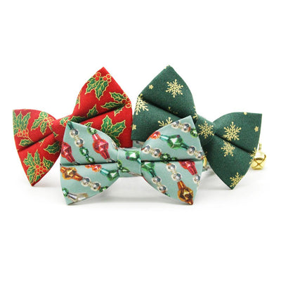 Holiday Cat Bandana - "Glittering Garland" - Mint Vintage Christmas Bandana for Cat + Small Dog / Slide-On Over the Collar Bandana