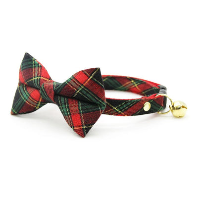 Bow Tie Cat Collar Set - "Telluride" - Rustic Christmas Holiday Plaid Cat Collar with Bow Tie / Cat, Kitten, Small Dog Sizes