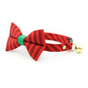 Bow Tie Cat Collar Set - "Festive Cranberry" - Red Candy Striped Christmas Cat Collar with Bow Tie / Holiday / Cat, Kitten, Small Dog Sizes