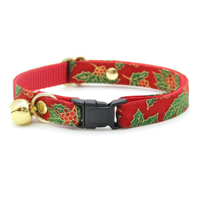 Bow Tie Cat Collar Set - "Crimson Berry" - Christmas Holiday Red Holly Cat Collar with Bow Tie / Cat, Kitten, Small Dog Sizes