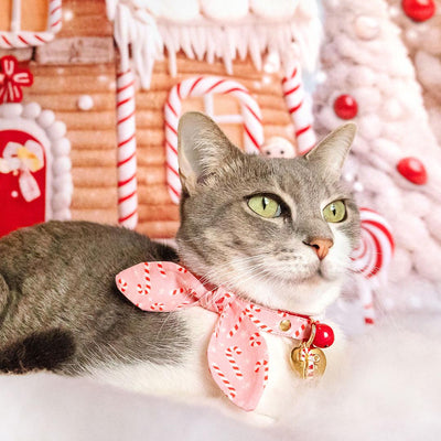 Holiday Cat Collar - "Candy Christmas" - Pink Candy Cane Cat Collar / Breakaway Buckle or Non-Breakaway / Cat, Kitten + Small Dog Sizes