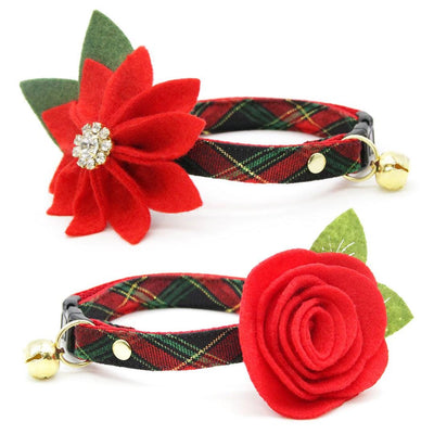 Holiday Cat Collar - "Telluride" - Red Green Black Christmas Plaid Cat Collar / Breakaway Buckle or Non-Breakaway / Cat, Kitten + Small Dog Sizes